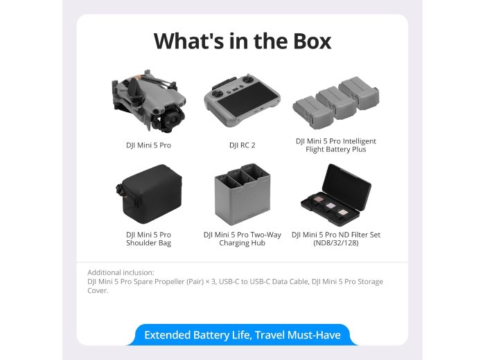 DJI Mini 5 Pro Fly More Combo Plus with DJI RC 2, Drone with Camera, 1-Inch CMOS, 4K Drone for Beginners, Obstacle Sensing, ActiveTrack 360°, 225° Gimbal Rotation, Extended Battery Life