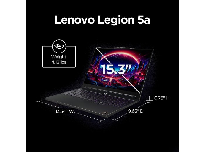 Lenovo Legion 5a - 2026 - Gaming Laptop - NVIDIA GeForce RTX 5060-15.3" OLED WQXGA Display - 165Hz Refresh Rate - Ryzen 7 250-32GB Memory - 1TB Storage - Eclipse Black